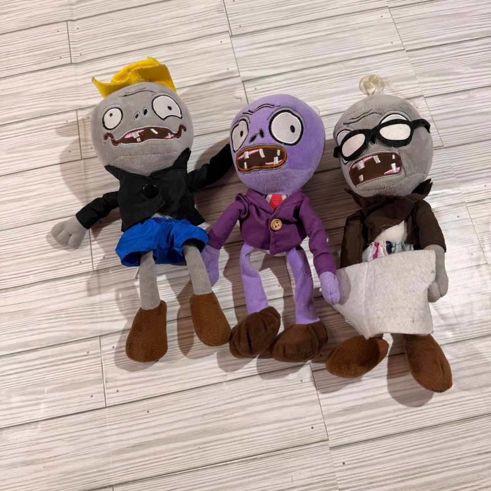 Plants vs Zombies Plush Lot Disco Purple Suit Newspaper Zombie Stuffed Toys 3pc